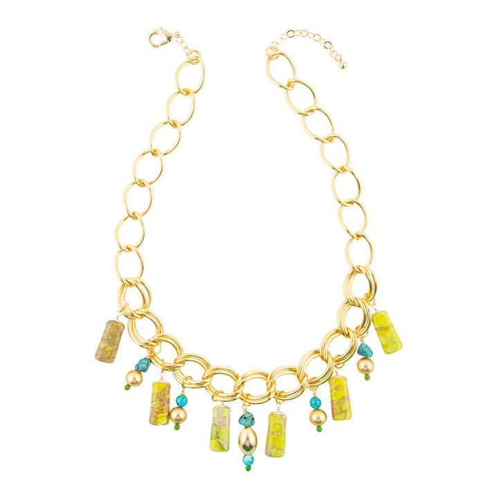 Lime Green Jasper Charm Golden Necklace