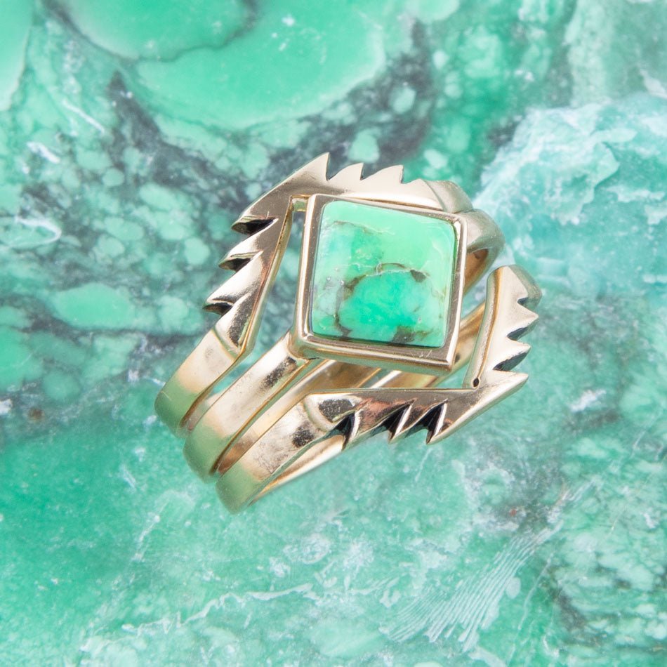 Aztec Lime Green Turquoise Golden Ring Set from KADOU Boutique