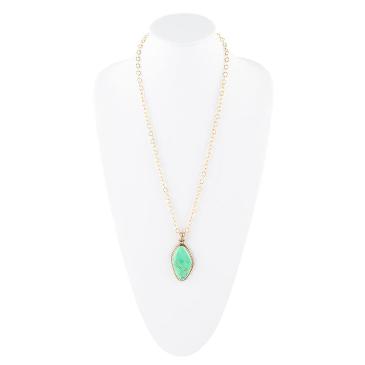 Lime Green Turquoise Boulder Golden Pendant Necklace
