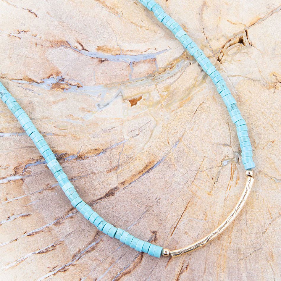 Little Bit Turquoise Golden Bar Necklace from KADOU Boutique