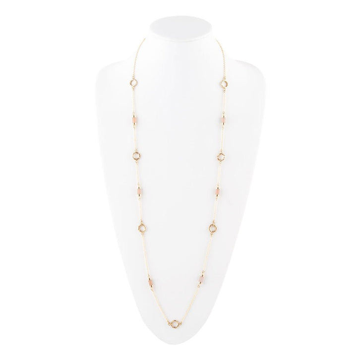 Long Delicate Orange Moonstone and Bronze Necklace