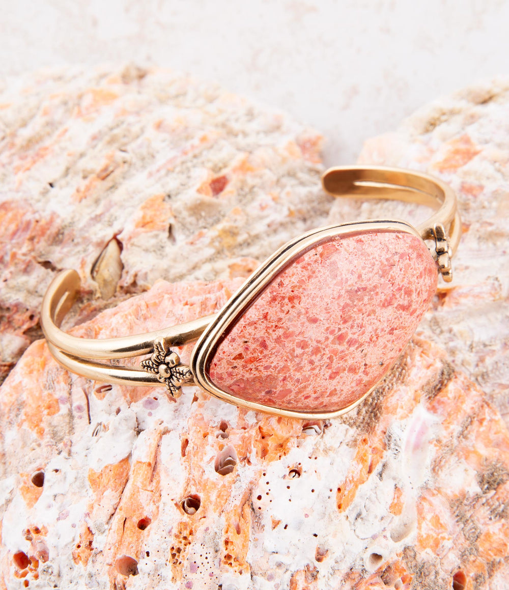 Lucent Orange Sponge Coral Cuff Golden Bracelet from KADOU Boutique