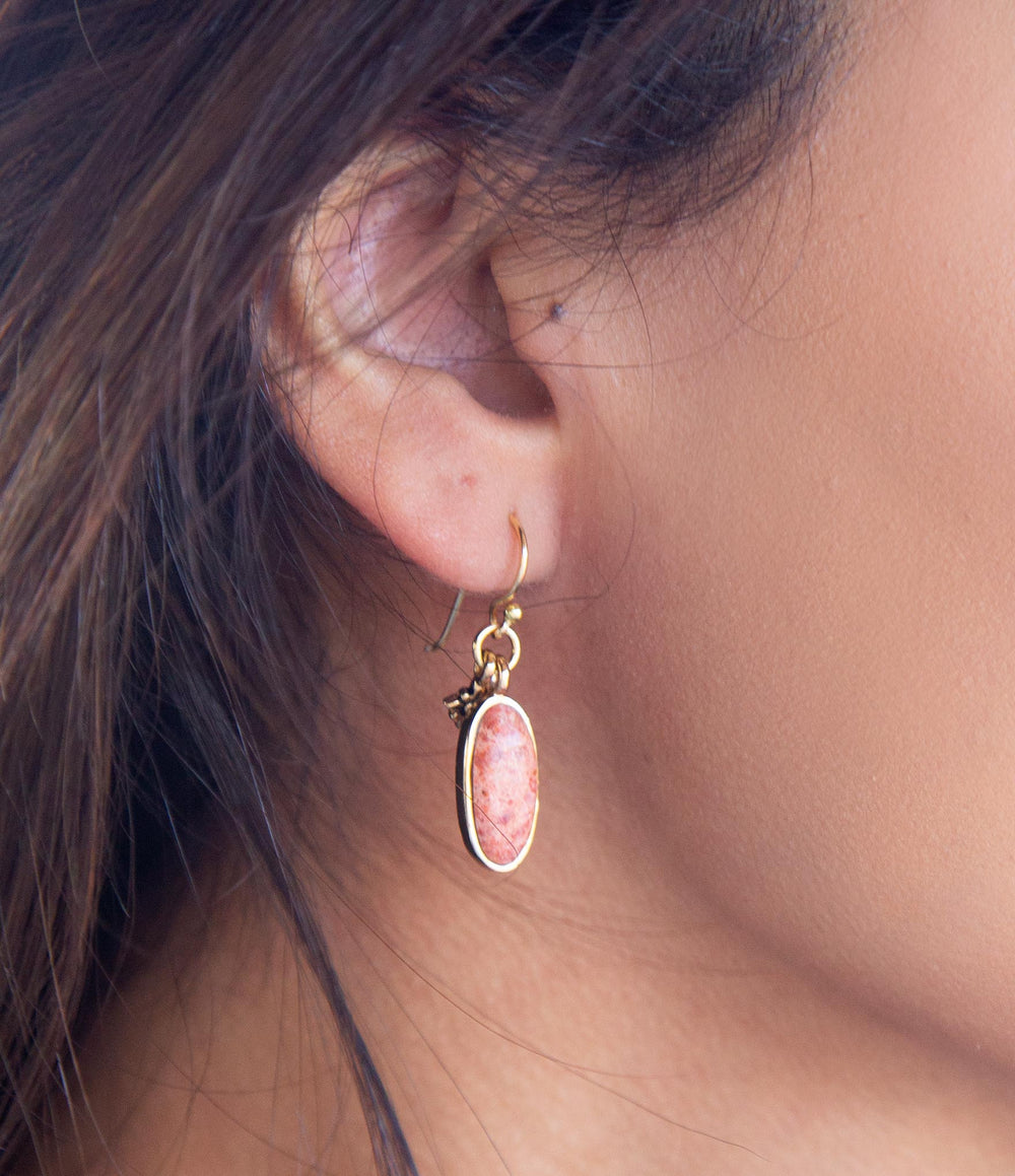 Lucent Orange Sponge Coral Golden Drop Earrings from KADOU Boutique