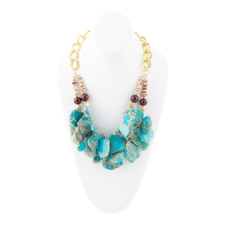 Lucia Blue Jasper and Fire Agate Golden Strand Necklace
