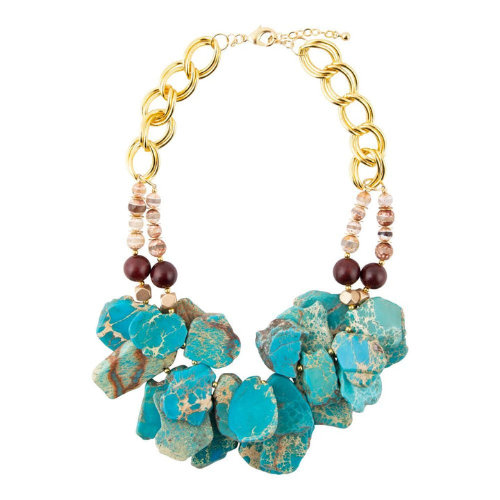 Lucia Blue Jasper and Fire Agate Golden Strand Necklace