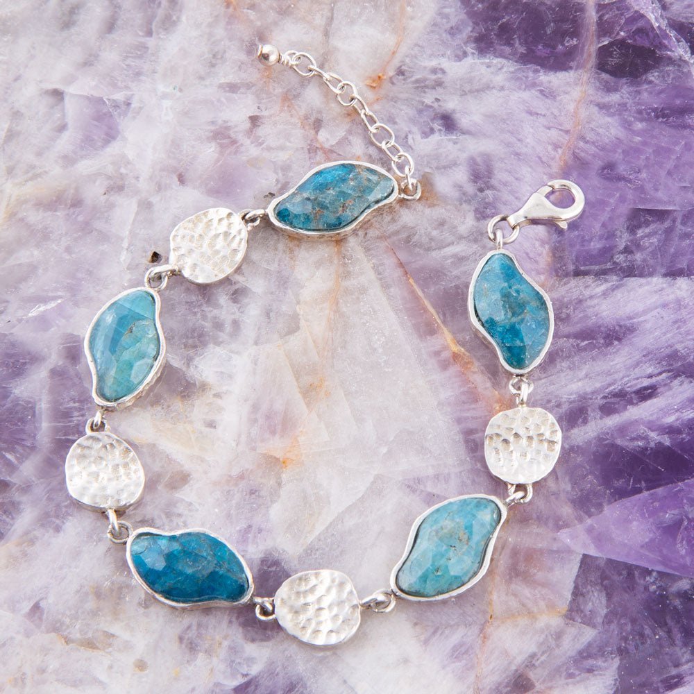Luna Blue Apatite and Sterling Silver Line Bracelet from KADOU Boutique