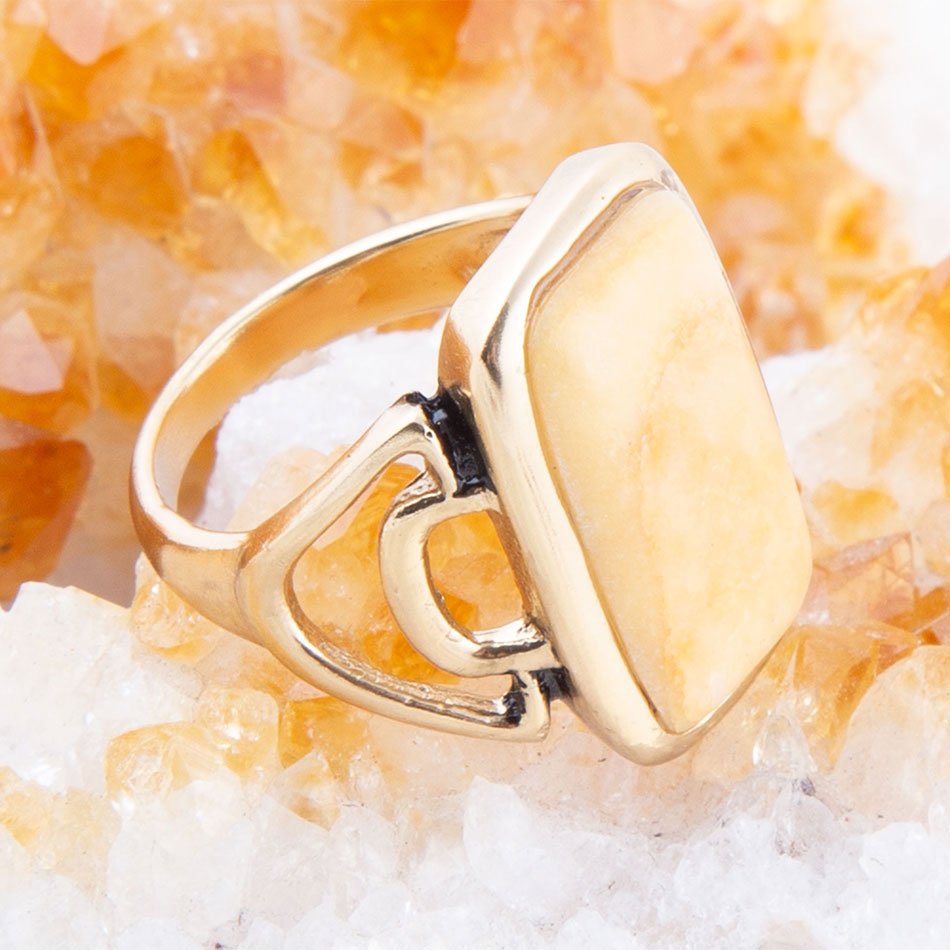 Luster Yellow Agate Golden Statement Ring from KADOU Boutique