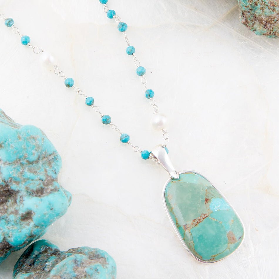 Madeleine Blue Turquoise and Sterling Silver Drop Pendant Necklace from KADOU Boutique