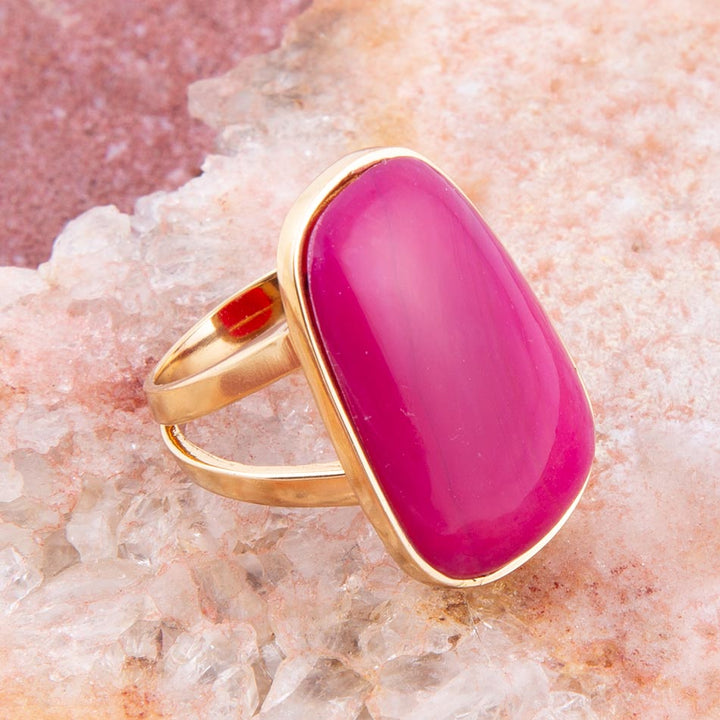 Madeleine Pink Agate Golden Ring from KADOU Boutique
