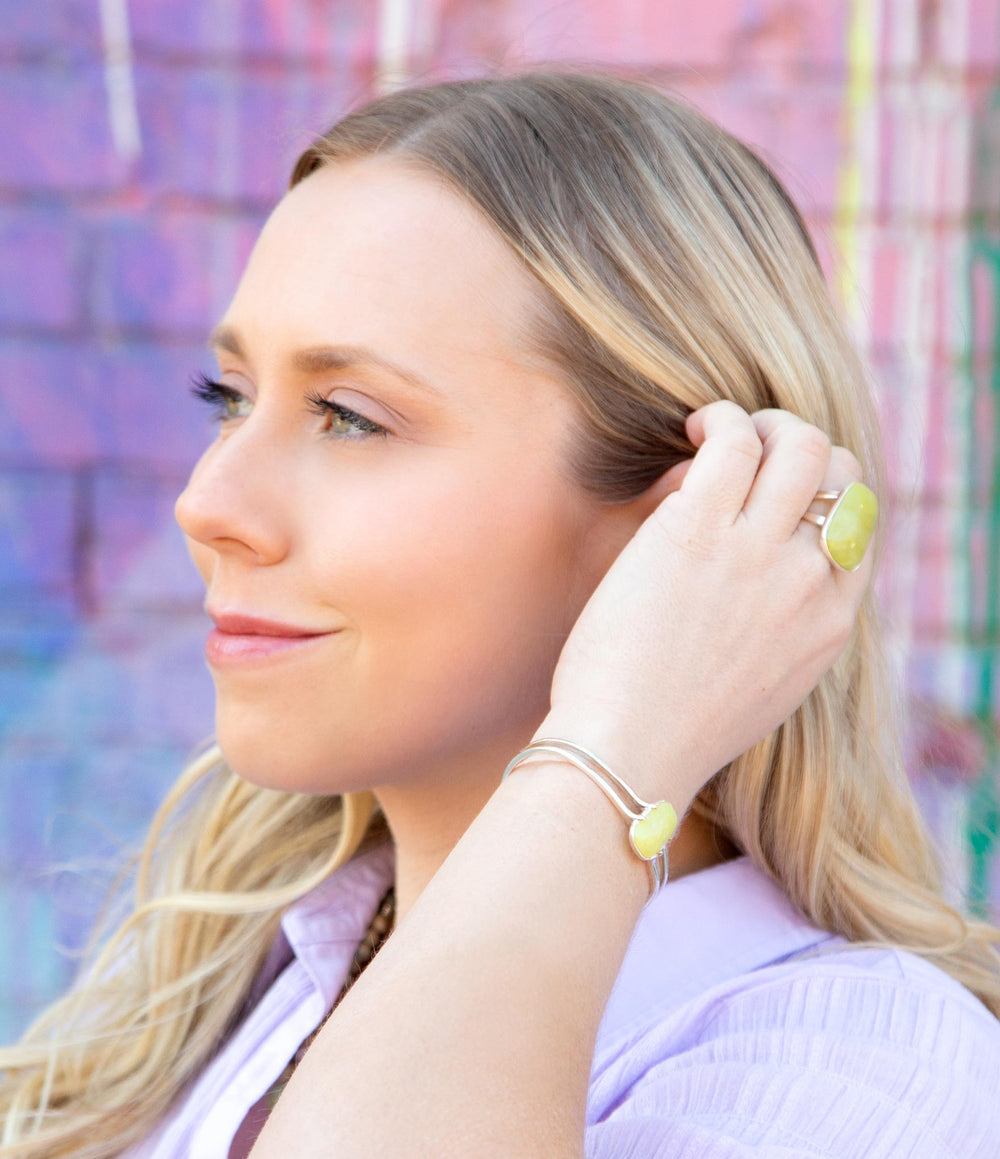 Madeleine Yellow Jade and Sterling Silver Ring from KADOU Boutique