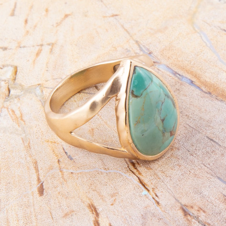 Maisy Blue Turquoise Golden Teardrop Ring from KADOU Boutique