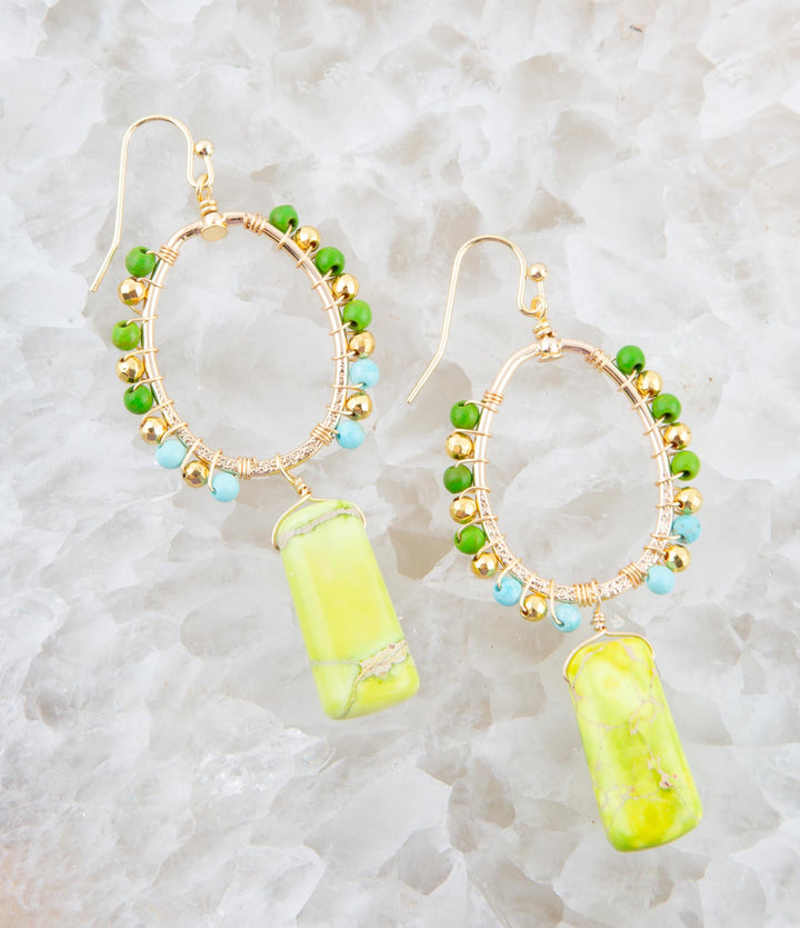 Margarita Green Jasper Golden Drop Earrings