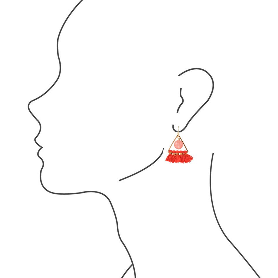 Melon and Triangle Tassel Earrings