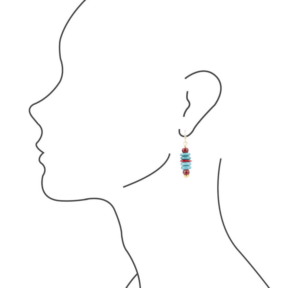 Mija Turquoise and Magenta Stack Earrings from KADOU Boutique
