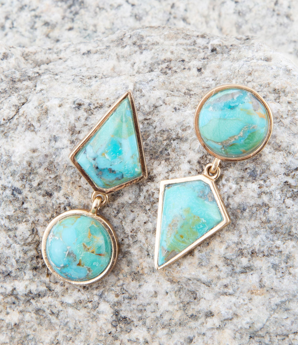 Miss-Matched Blue Turquoise Golden Post Earrings from KADOU Boutique