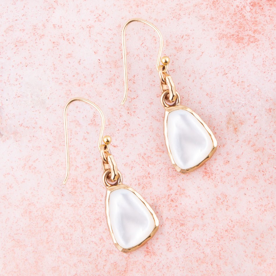 White Mother of Pearl Golden Drop Earrings from KADOU Boutique