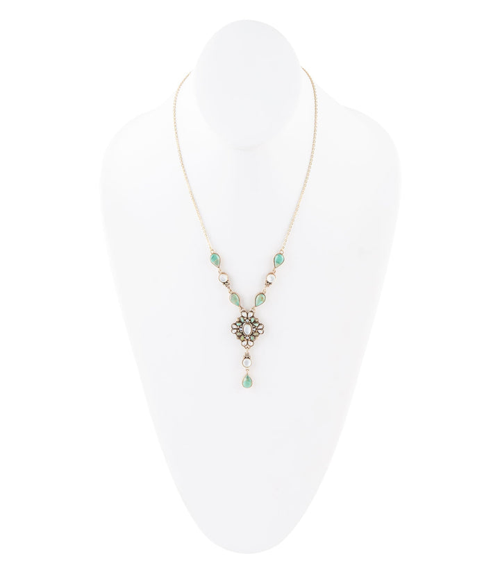 White Mother of Pearl and Blue Turquoise Golden Barcelona Y-Necklace from KADOU Boutique