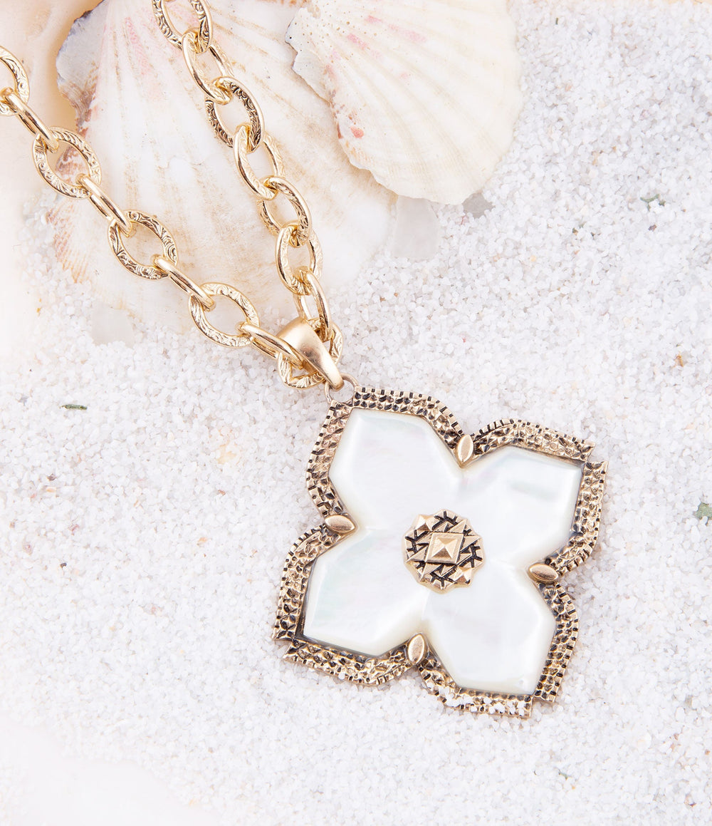 Maltese Cross White Mother of Pearl Golden Chain Pendant Necklace from KADOU Boutique