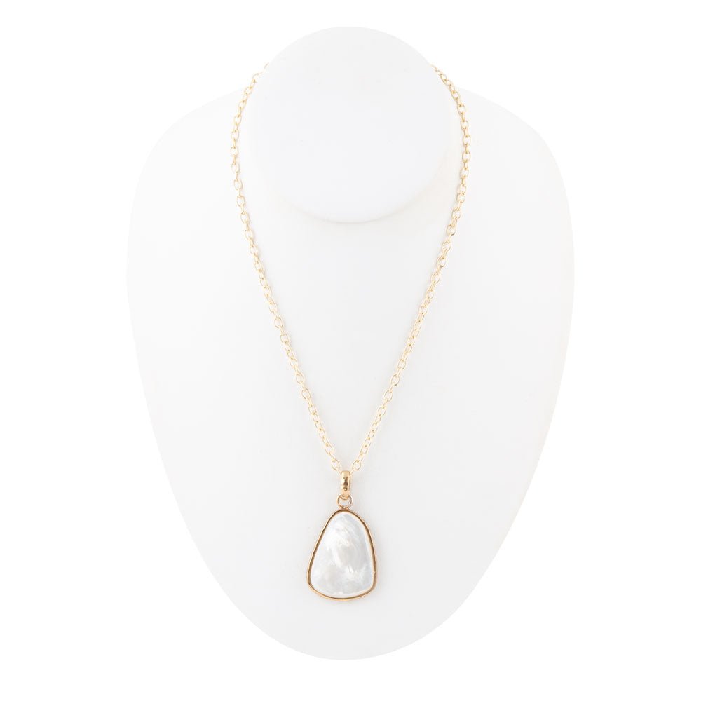 White Mother of Pearl Teardrop Golden Pendant Necklace from KADOU Boutique