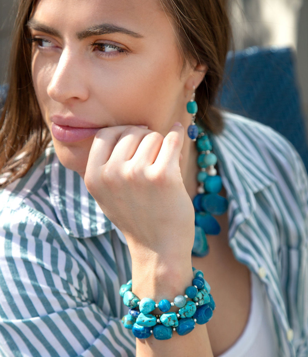 New Haven Blue Turquoise Sterling Silver Bracelet Set