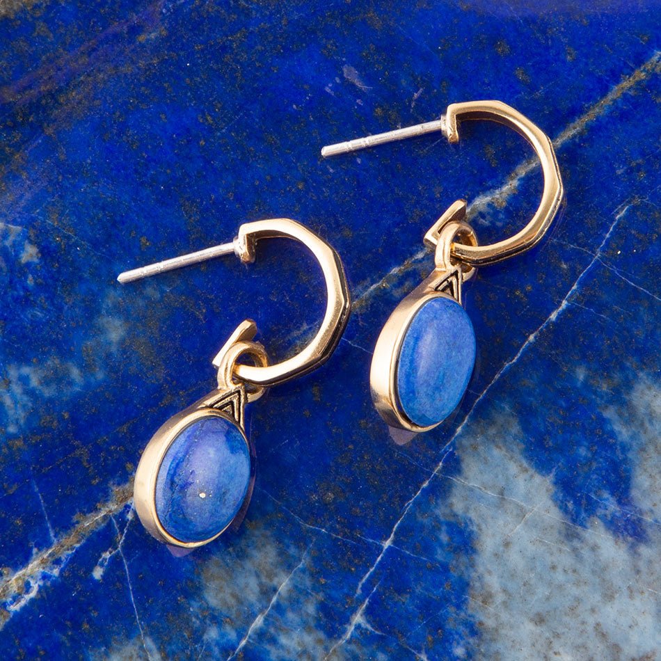 Nova Half-Hoop Blue Lapis and Golden Earrings from KADOU Boutique