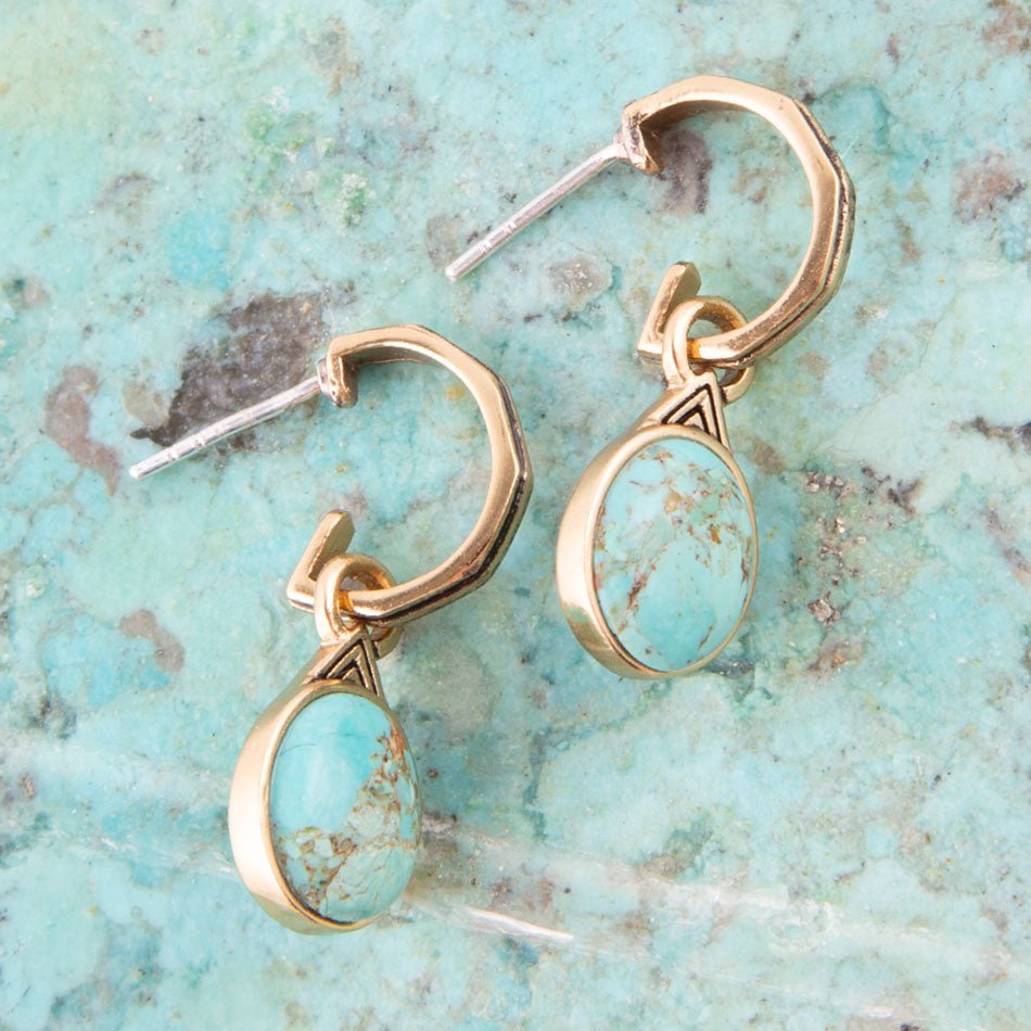 Nova Half-Hoop Blue Turquoise and Golden Earrings from KADOU Boutique