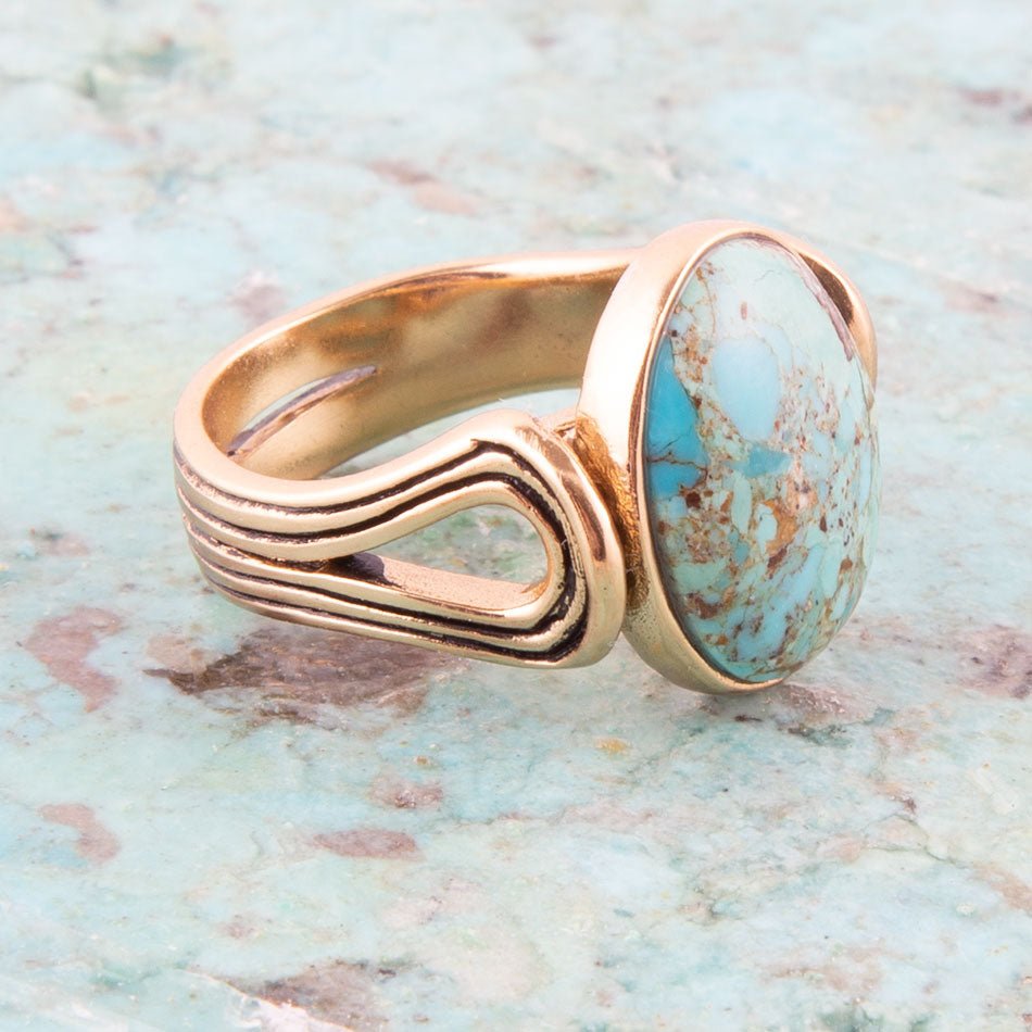Nova Blue Turquoise and Golden Oval Ring from KADOU Boutique