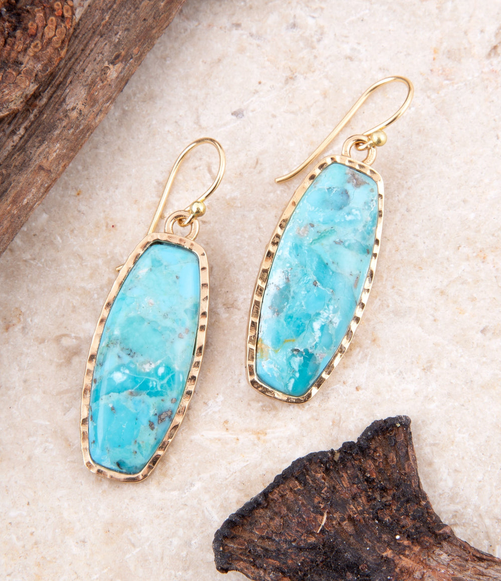 Odyssey Long Blue Turquoise and Golden Statement Earrings from KADOU Boutique
