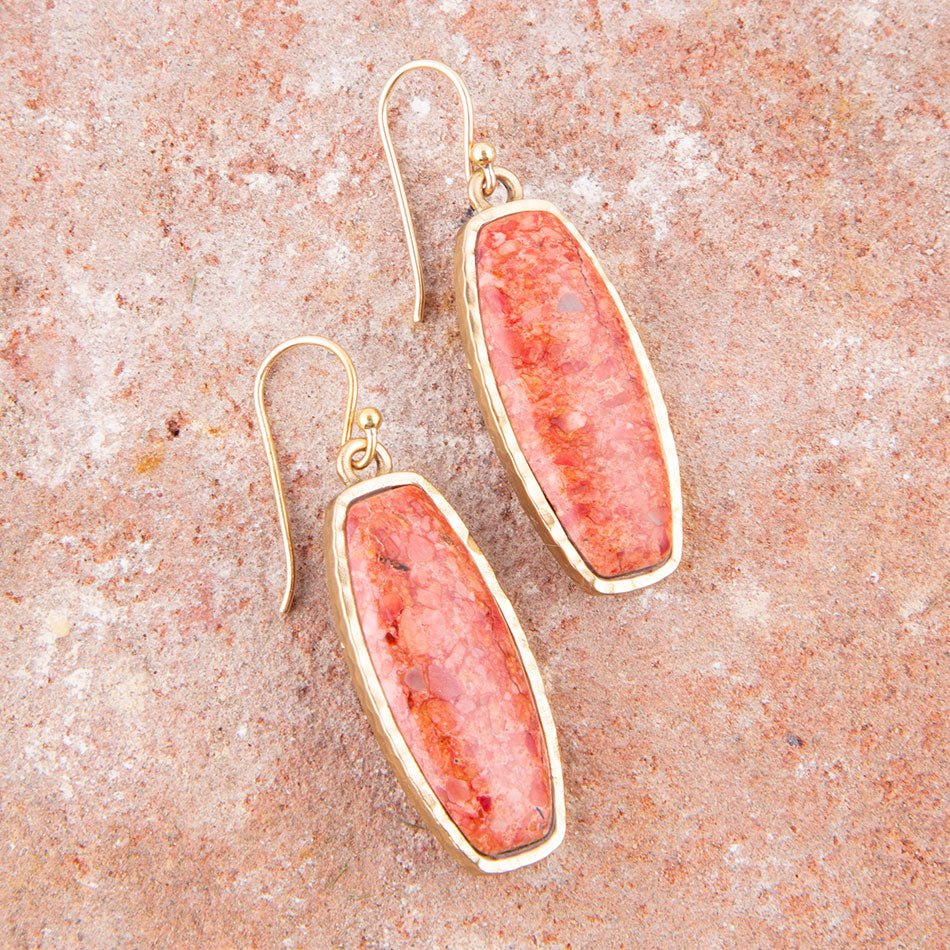 Odyssey Long Orange Sponge Coral Golden Statement Earrings from KADOU Boutique