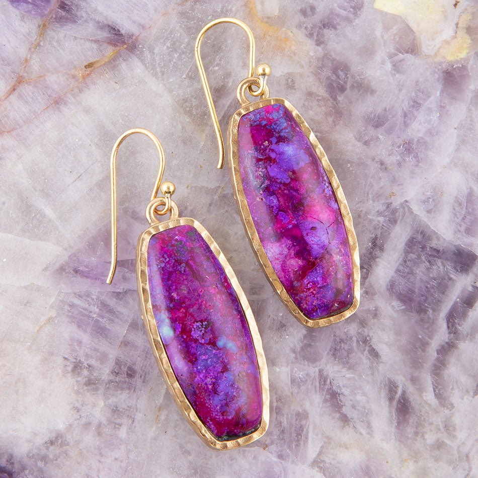 Odyssey Long Purple Turquoise and Bronze Statement Earrings from KADOU Boutique