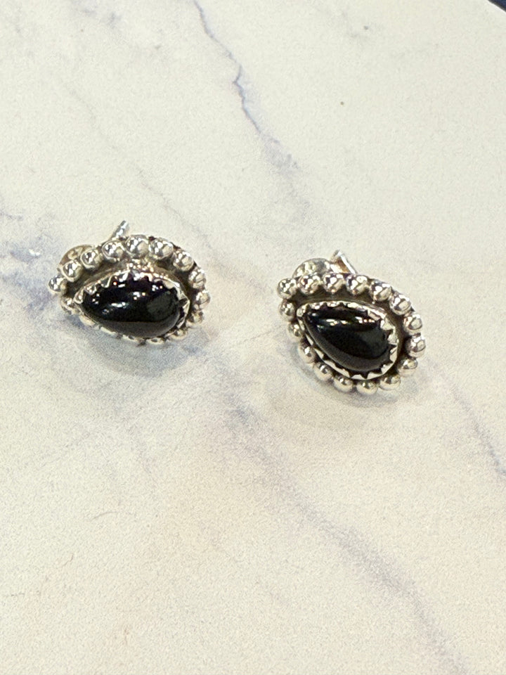 Handcrafted Black Onyx and Sterling Silver Stud Earrings