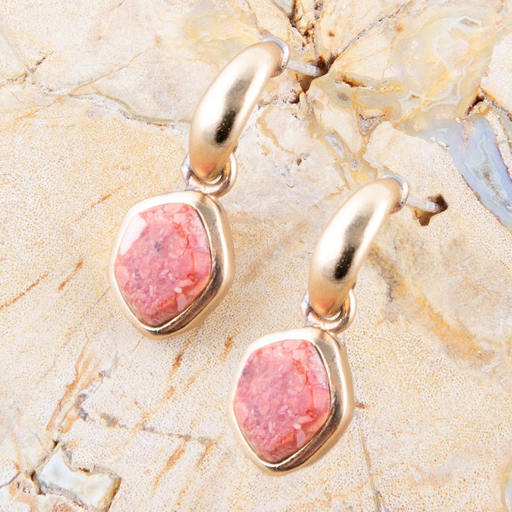 Orange Sponge Coral and Golden Half Hoop Earrings