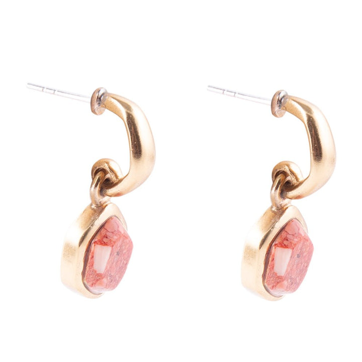 Orange Sponge Coral and Golden Half Hoop Earrings