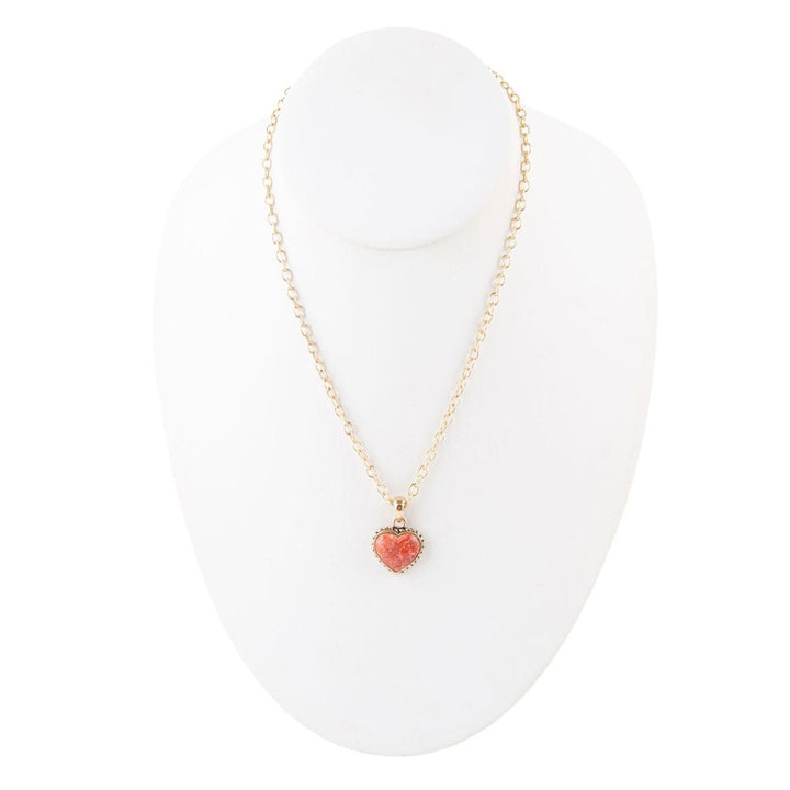 Orange Sponge Coral Heart Pendant and Golden Bronze Necklace