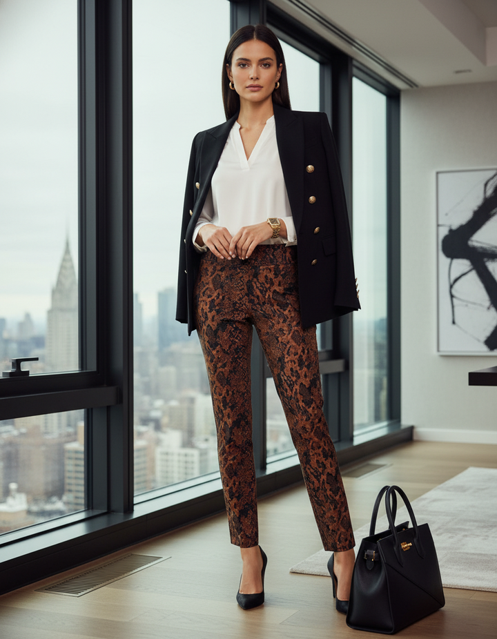 Krazy Larry P507 Pull on Pant - Brown Python