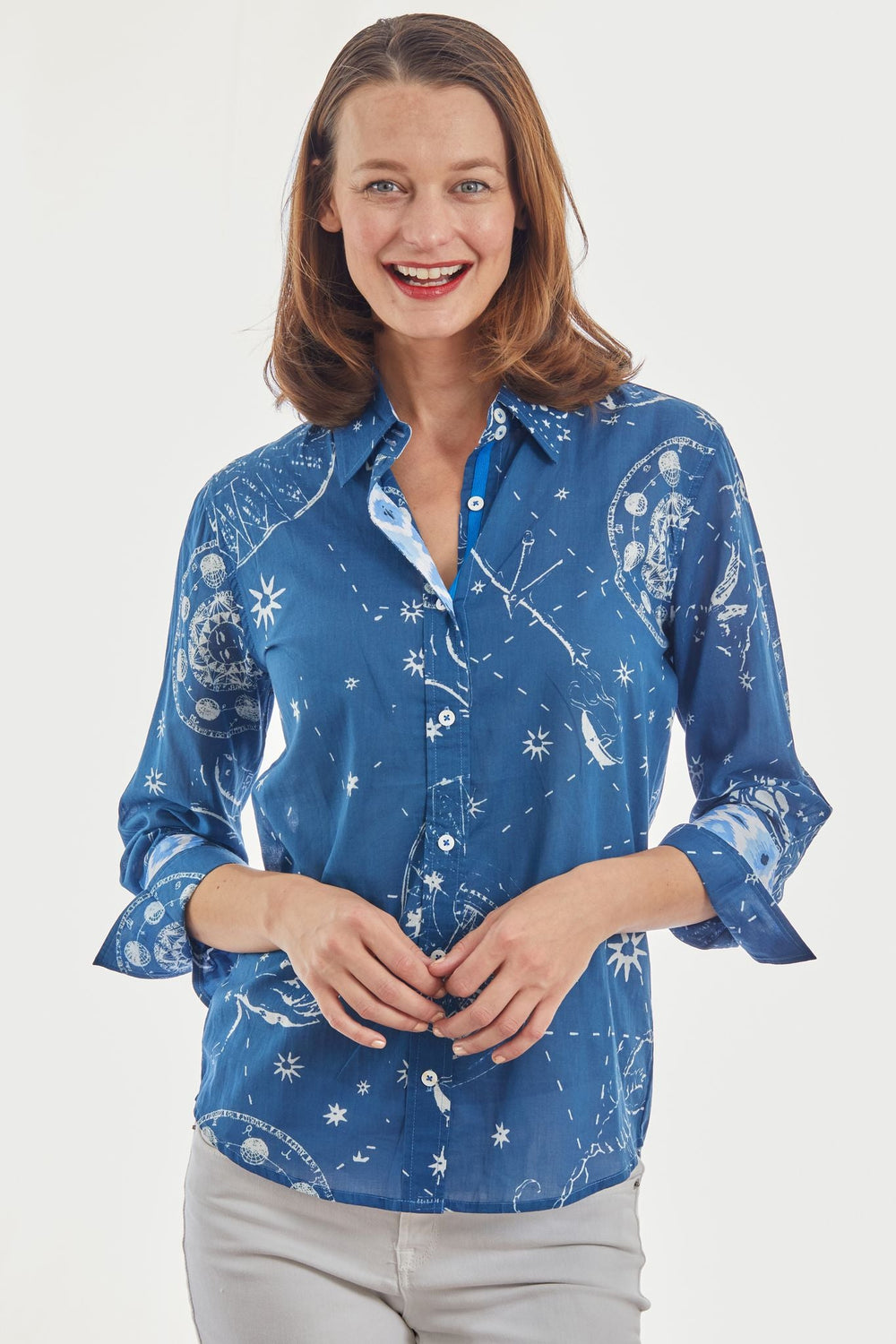 3/4 Sleeve Rome Shirt Navy Constellation Print from KADOU Boutique