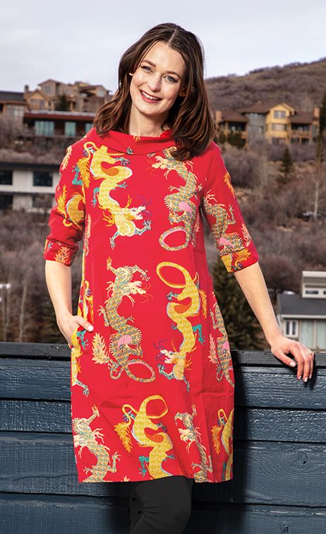 Audrey Retro Dress Red Dragons from KADOU Boutique