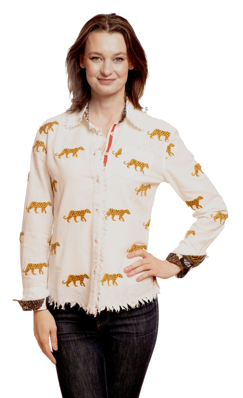 Cape Cod Top Ivory with Cheetah Embroidery from KADOU Boutique