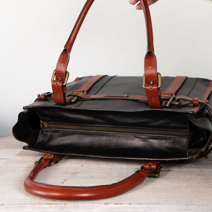 Paddock -  Halter Tote Luxury Leather Handbag in Cognac on Black