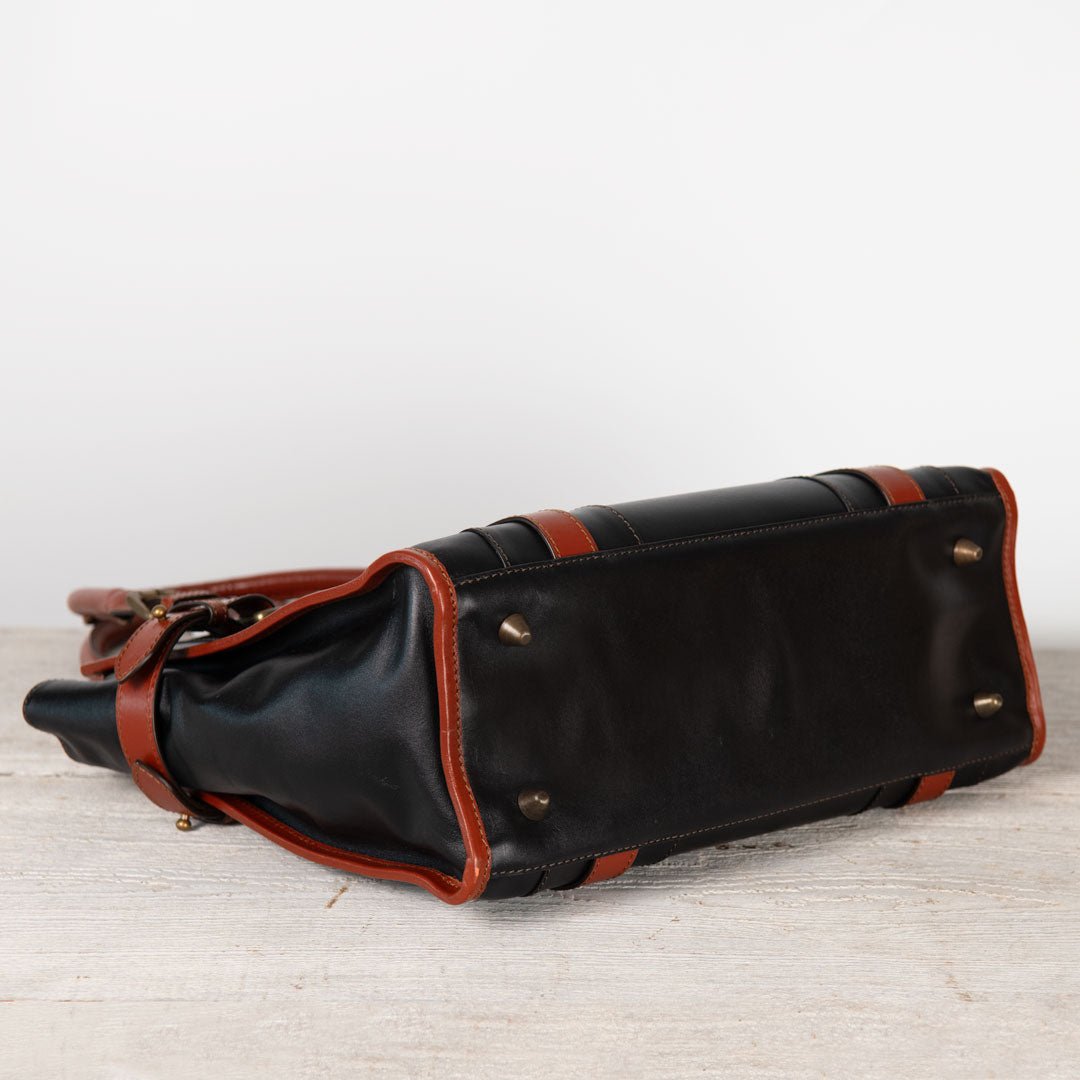 Paddock -  Halter Tote Luxury Leather Handbag in Cognac on Black