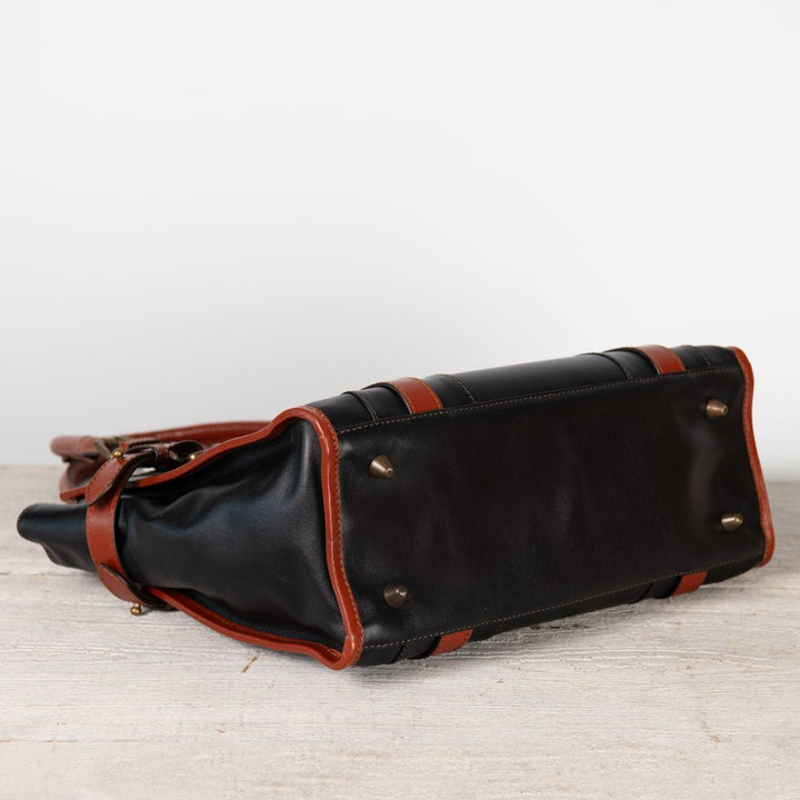 Paddock -  Halter Tote Luxury Leather Handbag in Cognac on Black