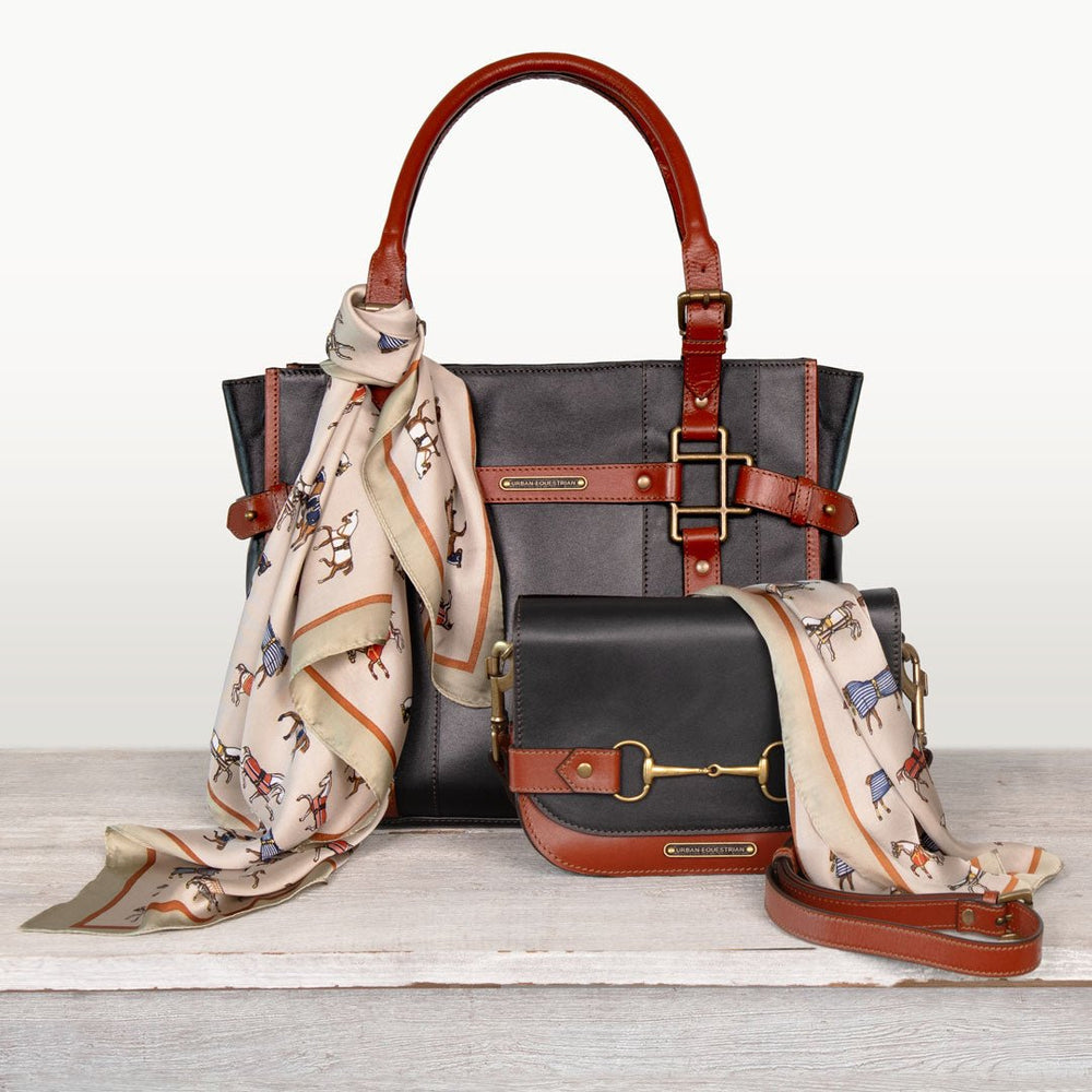 Paddock - Halter Tote Luxury Leather Handbag in Cognac On Black from KADOU Boutique