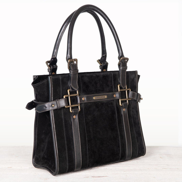 Paddock -  Halter Tote Luxury Leather Handbag in Black on Black
