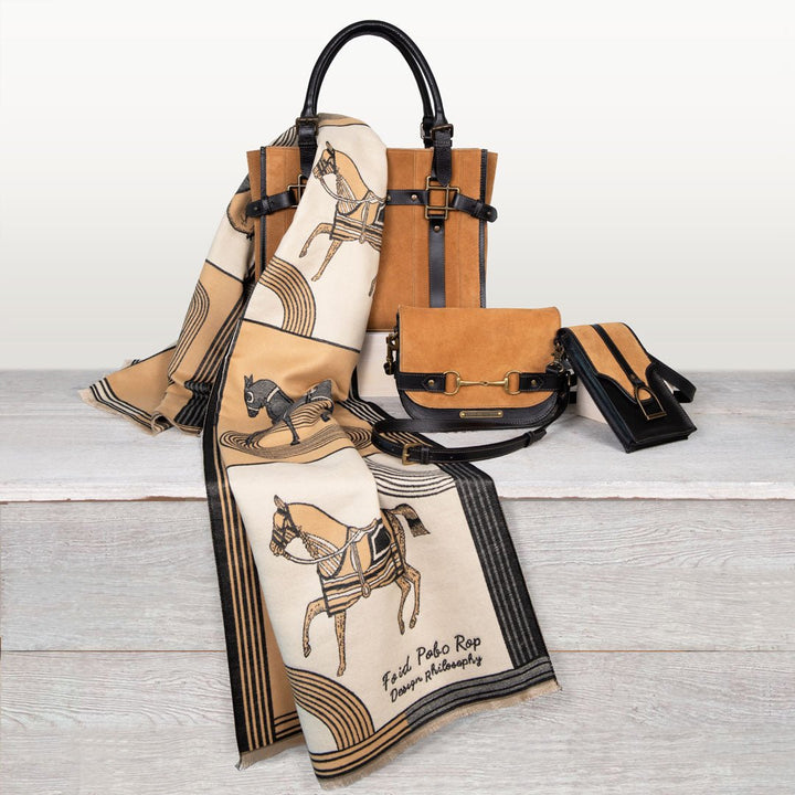 Paddock - Halter Tote Bag Luxury Leather Handbag in Black on Chestnut