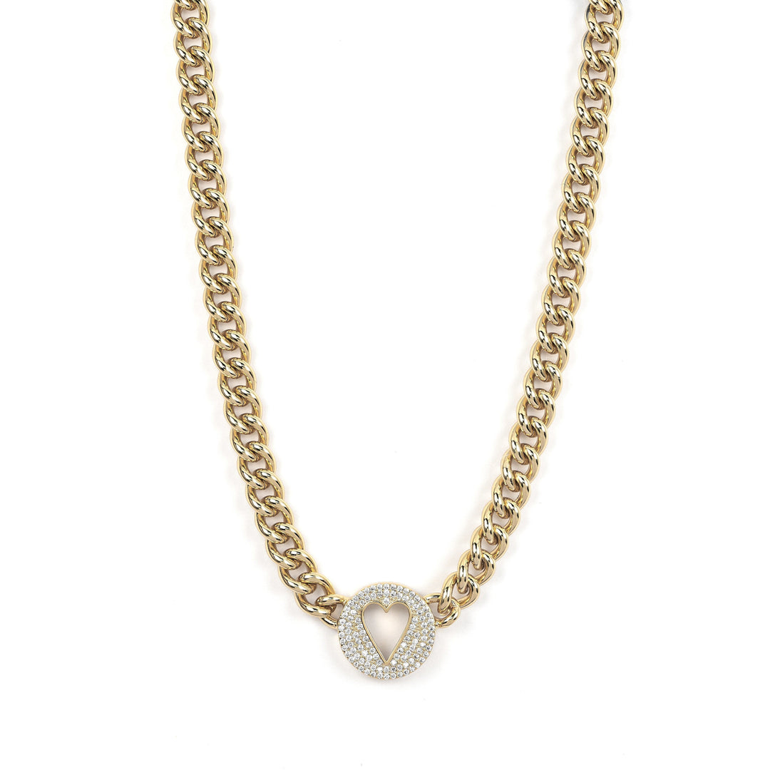 Pave Heart Chain Necklace