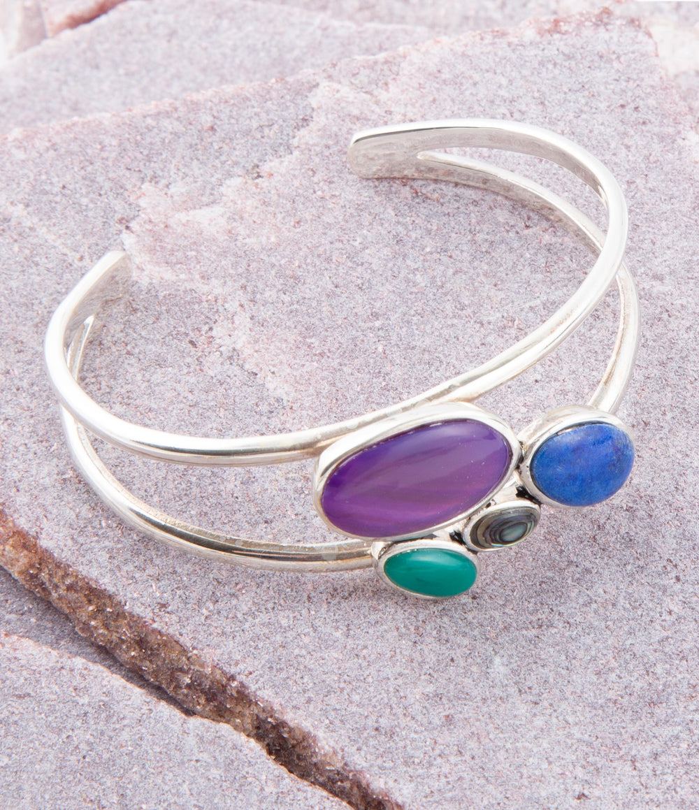 Peacock Multi-Stone and Sterling Silver Cuff Bracelet from KADOU Boutique