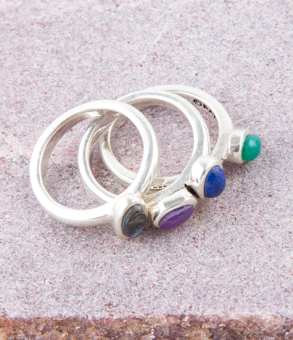 Peacock Colorful Multi-Stone and Sterling Silver Ring Set from KADOU Boutique