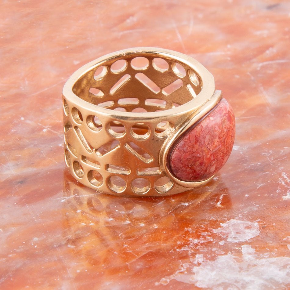 Pharoah Orange Sponge Coral and Golden Bronze Ring from KADOU Boutique