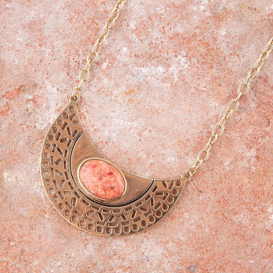 Pharoah Orange Sponge Coral Pendant and Golden Bronze Necklace from KADOU Boutique