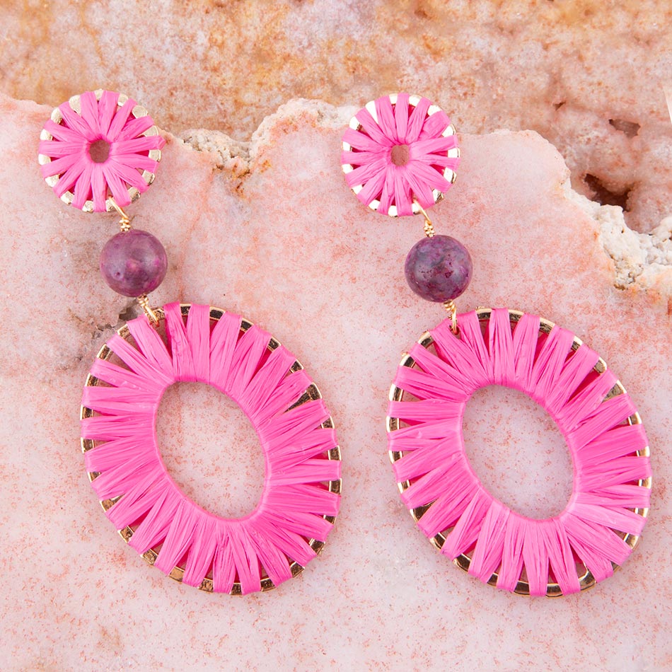 Pink Magenta Dreams Round Golden Earrings from KADOU Boutique